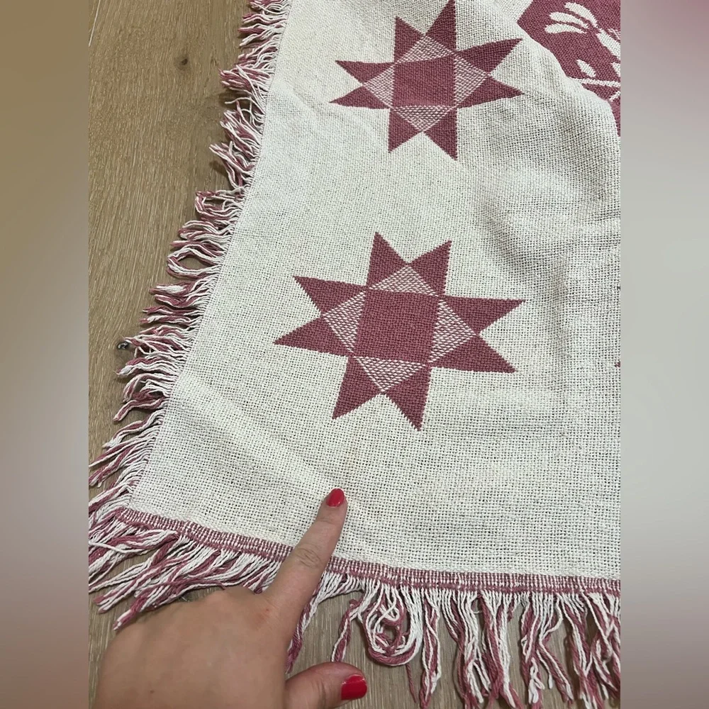 Woven Throw Reversible Pink /White Blanket Fringe 70x48